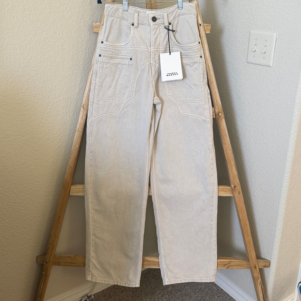 NWT ISABEL MARANT Beryl Straight Leg Jeans in Ecru - Picture 7 of 12